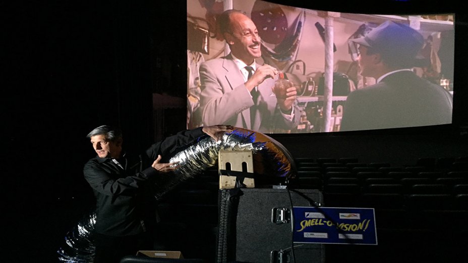Neal Harris wrangling scents at the Cinerama Dome.